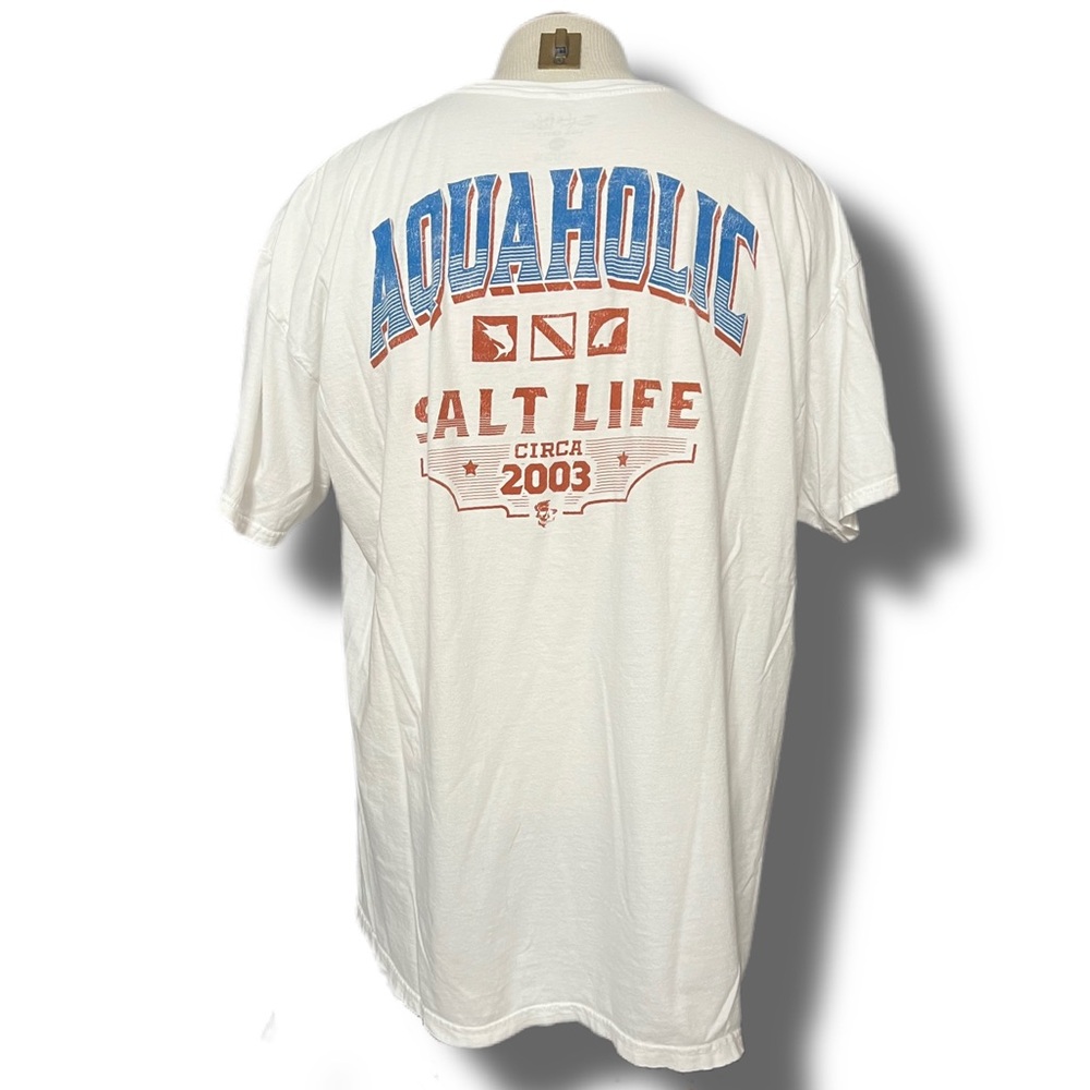 Vintage Salt Life Aquaholic Pocket Cotton White T Shirt Men's X-LARGE